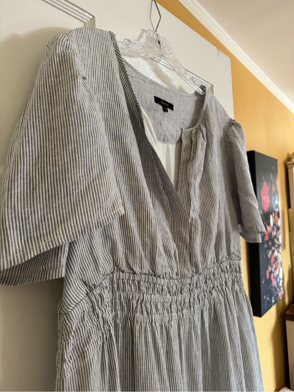 Quince - 100% European Linen Tiered Maxi Dress, Blue Pinstripe - Picture 5 of 9